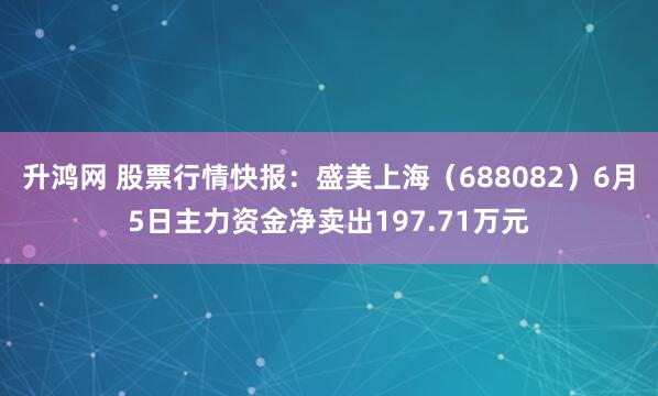 升鸿网 股票行情快报：盛美上海（688082）6月5日主力资金净卖出197.71万元